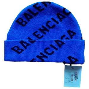 Balenciaga Allover Logo Beanie in Blue